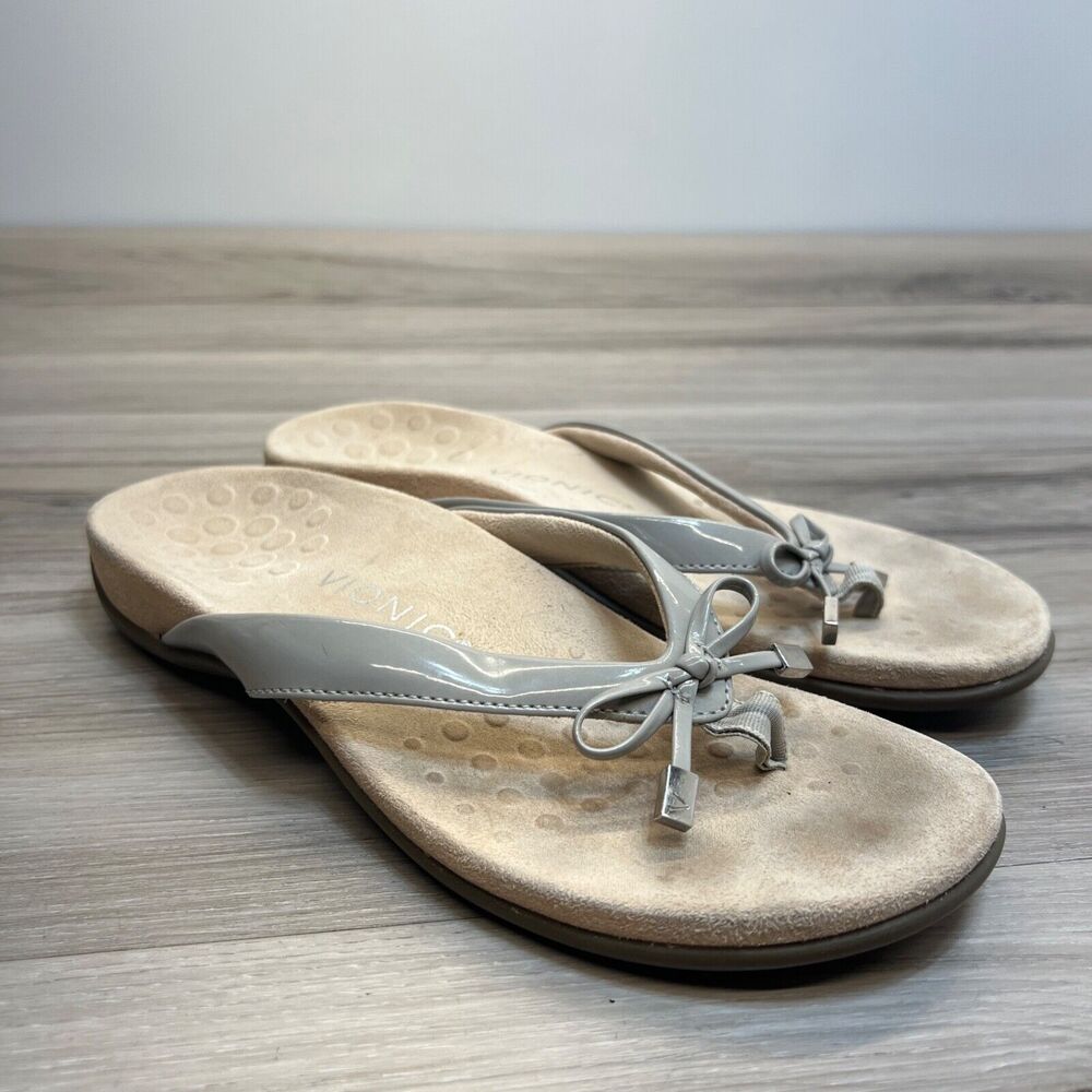 Vionic Bella‎ II Women's Orthotic Sandals Thong Size 7 EU 38 Beige Bow
